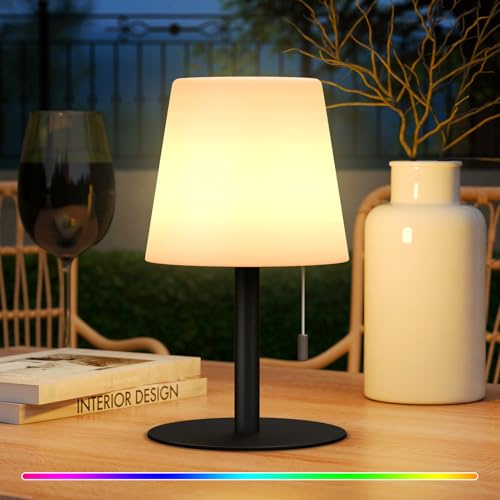 FUYO LED Tischlampe Kabellos Akku Nachtlicht, IP44 Wasserdicht | 8 Farben | 8-20h Akku | 25x16cm Stoßfest Tragbare für Indoor Outdoor