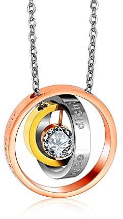 Kim Johanson Edelstahl Damen Halskette *Tricolor* in Silber, Gold & Roségold | Geschenk für die Liebe oder Mama | Kristall | verstellbare Kette inkl. Schmuckbeutel (4 - Mama für immer bei dir)