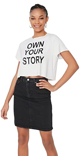 Trendyol Mujer Mini Falda Lápiz Una Línea Denim Falda, Negro, 40