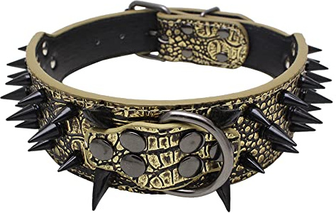 haoyueer Hundehalsband mit scharfen Nieten, 5,1 cm breit, stilvolles Leder-Hundehalsband für mittelgroße und große Hunde, Pitbull, Labrador, Boxer, Rottweiler, Deutscher Schäferhund