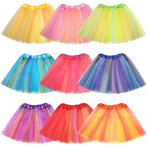 JaGely 9 Pcs Ballet Tutu for Girls Rainbow 3 Layers Fluffy Multicolor Princess Tutu Skirt for Toddler Birthday Party Dresses (Classic Style)