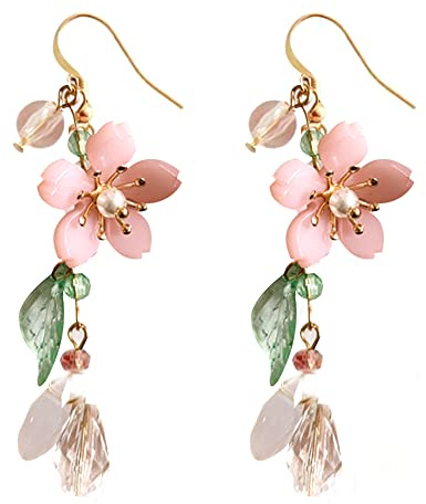 Pink Flower Dangle Earrings for Women Cute Asymmetry Flower Earrings Fairy Statement Summer Refreshing Seaside Idyllic Holiday Jewerly(style 4)