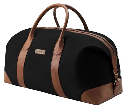 DRAKENSBERG Canvas Leder Weekender 'David' (60cm) große Reisetasche Herren Damen, wasserabweisend, erweiterbar | 60L, Schwarz, DR00246