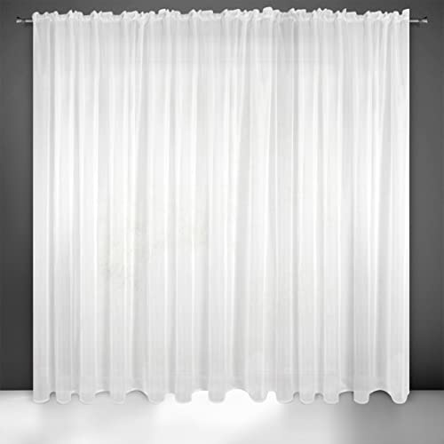 Eurofirany Gardine Vorhang Voile Glatt Transparent Kräuselband 1 STK. Durchsichtig Hochwertig Schlafzimmer Wohnzimmer Elegant Edel, 300x250cm