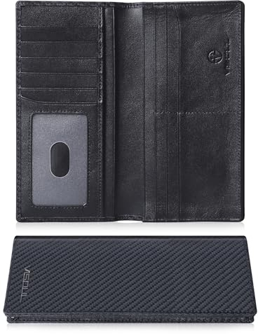VISOUL Echtleder Geldbörse echtes Vintage Leder XXL Langes Portemonnaie Kreditkartenetui Herren Geldbeutel RFID Schutz Portemonnaie Brieftasche Wallet Portmonee Carbon Schwarz
