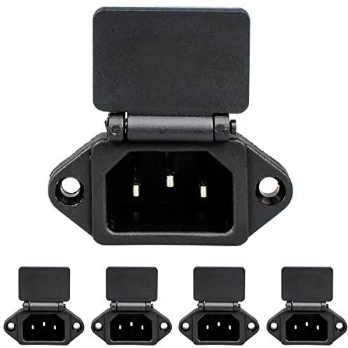 Greluma 5 Stück C14 Steckeradapter Schalttafeleinbau, AC 250V 10A 3 polig IEC Eingangsmodul Steckdose mit Abdeckung