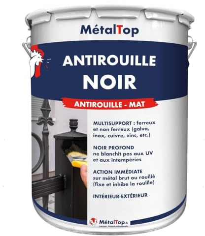 Metaltop - Antirouille Noir - Noir signalisation - RAL 9017-15 L - Sous-couche protectrice antirouille pour métal et fer