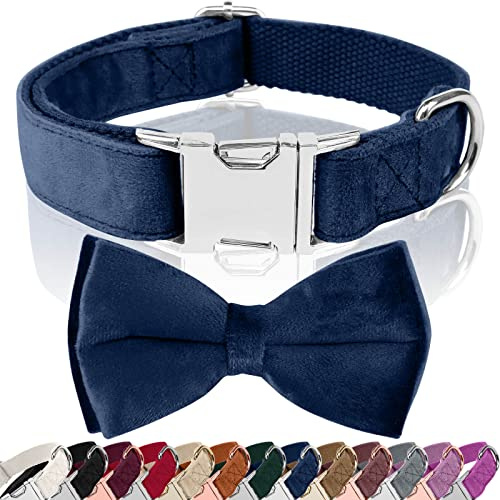 Asvin Hundehalsband Samtige, mit Abnehmbarer Hunde Fliege, Weich und Bequem Hunde Halsband, Mehrfarbig Samtige Hundehalsband, für Hochzeiten, Geburtstage, Partys usw