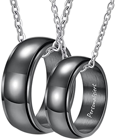 Bishilin Pärchen Kette mit Ring, Partner Halsketten Personalisiert mit Anhänger Ring Spinner 8MM Paar Ketten für Sie und Ihn