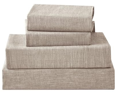 HOMICIA Linen Sheets Queen Size, Stonewashed Linen Cotton Blend Sheets with Slub Texture, Breathable & Soft Cotton Bedsheets, All-Season Comfort, 4 Pieces, Beige