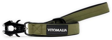 VITOMALIA® 1,2m Hundeleine für Hund mit Handschlaufe, Neopren Innenfütterung und Froschkarabiner aus Hartaluminium speziell für Hundeleine große Hunde (Khaki, 2cm/Breit 1,2m Lang)