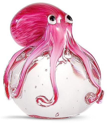 EUSTUMA Figura Decorativa de Pulpo de Vidrio soplado a Mano, Adorno de Animales Marinos para Acuario de pecera, colección de Animales Marinos para Regalo de cumpleaños, pisapapeles de Cristal para