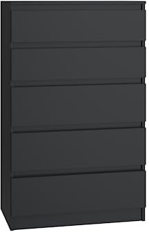 VBChome Kommode mit 5 Schubladen 70 x 40 x 110 cm Schwarz Grifflose Schubladenkommode Mehrzweckschrank für Flur Schlafzimmer Wohnzimmer Kinderzimmer Modern Schwarz