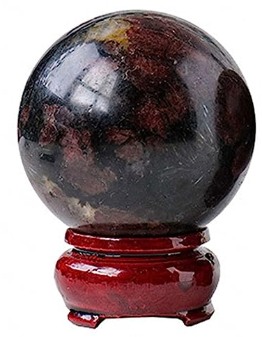 DECORN Rote Granat-Kristallkugel mit Ständer Natursteinkugel Edelstein-Dekokugel für Heimdekoration, Kristallgitter, Heilende Energie, Meditation,2.4in(60mm)