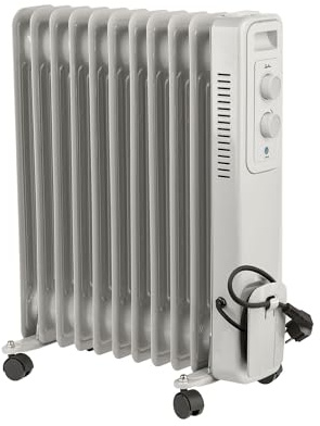 JATA JCRA2311 - Radiador Electrico bajo consumo de aceite de 11 módulos. 3 potencias de calor (1000-1500-2500 W) Máxima seguridad. Fácil de transportar