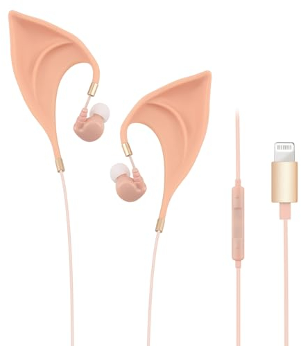 URIZONS Elfe Écouteurs Intra-Auriculaires pour Enfants – Design élégant des Oreilles d'Elfe avec Fil Ultra Doux adorables Ecouteurs Cosplay Spirit Costume pour iPhone 7/8/11/12/13/14