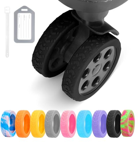 DIGIGRE Housse de protection en silicone 8 en 1, résistante à l'usure, anti-bruit, pour 8 roues pivotantes, noir, 0.58 x 2.1 x 2.1 inches, Housses de roue pour bagages