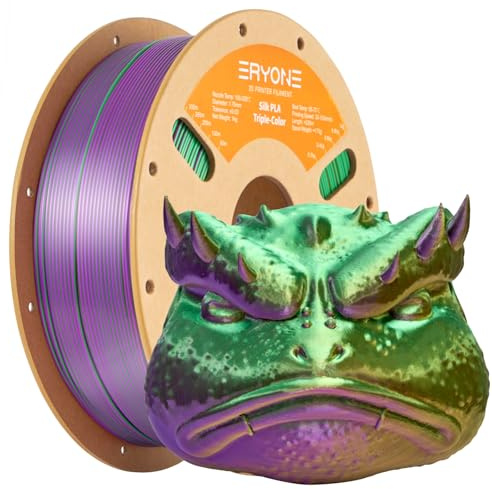 Filamento PLA in seta tricolore ERYONE 1,75 mm, filamento per stampante 3D PLA +/-0,03 mm 1 kg/bobina, seta oro verde viola