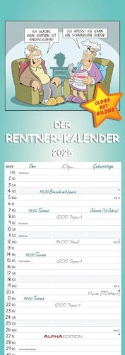 Alpha Edition - Rentnerkalender 2025 Streifenkalender, 15x42cm, Kalender mit 3 Spalten für Termine, 100 jährigem Kalender, Ferienterminen DE/AT/CH, mit Pollenflugkalender und deutschem Kalendarium