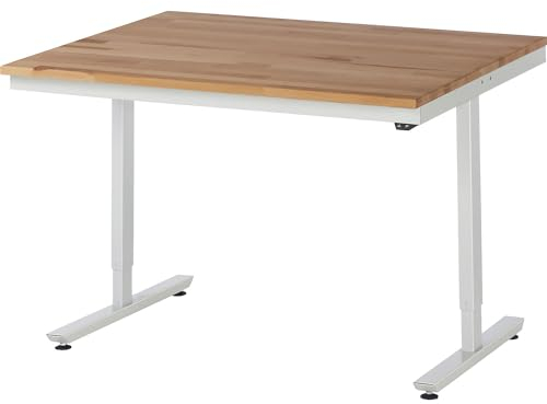 RAU | Arbeitstisch | lichtgrau RAL 7035 | Buche massiv | 1250x1000x720-1120
