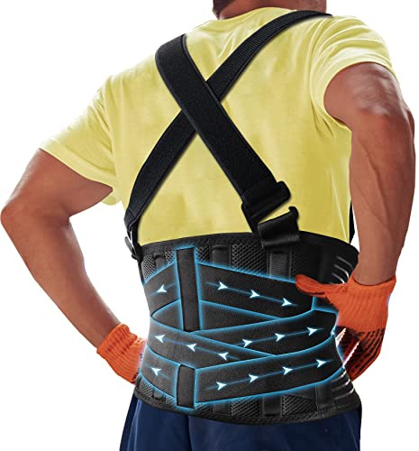 DARLIS Work Back Brace with Removable Suspender Straps, Posture Corrector Protector for Heavy Lifting Safety, Back Support Belt for Men Women in Construction, Moving, Warehouse Job XL/2XL(44-51.2)