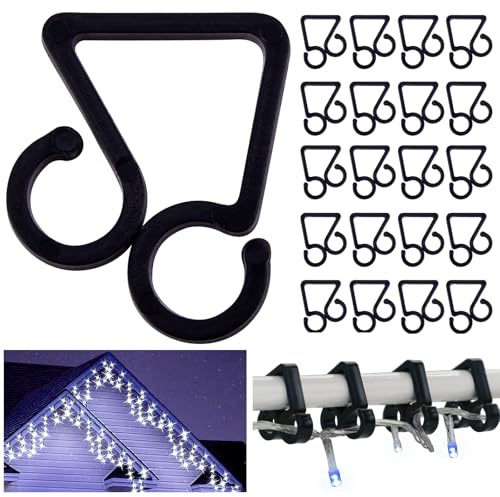 Vikdio 60 Pcs Black Gutter Hooks for Christmas Lights, Holiday Lights Clips, Gutter Clips for Outdoor String Lights Icicle Lights on Halloween Xmas Decoration Garden Tree Window