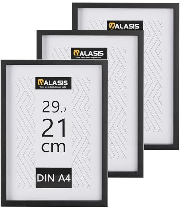 Walasis Bilderrahmen A4 Schwarz Rahmen 3er Set 21x29,7cm Fotorahmen | für Fotos, Bilder, Urkunden und Collagen