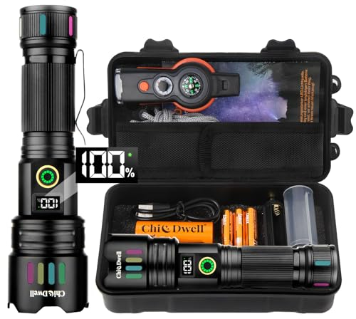 ChicDwell Taschenlampe LED Aufladbar 500000 Lumen, Extrem Helle LED Taschenlampen USB C, Wasserdicht Taktische Flashlight, Starke Batteriebetriebene Torch for Outdoor and Notfälle