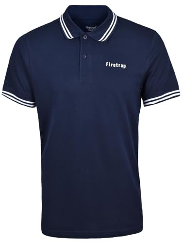 Firetrap Mens Polo Shirt Cotton Short Sleeve Tipping Collar Tshirts Navy L