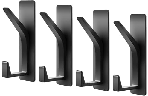 Dntorx 4 Stück Kleiderhaken Selbstklebend, Metall Klebehaken Extra Stark Schwarz Türhaken Handtuchhaken Selbstklebend Haken Handtuchhalter ohne Bohren für Bad Küche Wohnzimmer