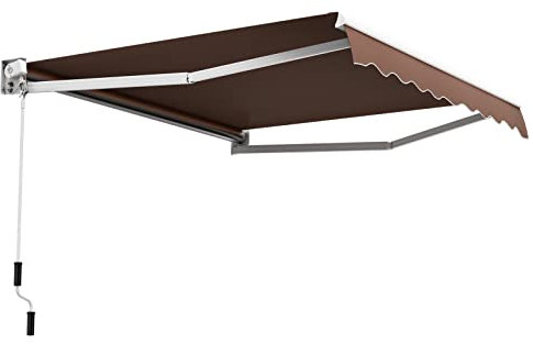 COSTWAY Tenda da Sole per Esterno Avvolgibile, Tenda da Sole a Bracci Estensibili con Telaio in Alluminio e Tettuccio Resistente al Sole e Impermeabile e Manovella (Marrone, 295 x 250 cm)