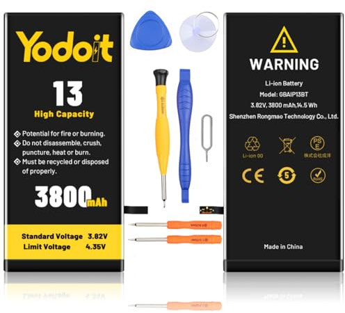 Yodoit 3800 mAh Batterie pour iPhone 13 Haute Capacité 0 Cycle avec Kit d'outils de Réparation Complets