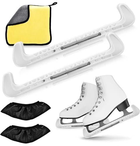 Herefun Schoner für Schlittschuhkufen, Kufenschoner Schlittschuhe Schwarze, Elastische Kufenstrümpfe, Verstellbare Kunststoff-Schlittschuhschützer, Schlittschuhe Eislaufschuhe Kufenschutz Zubehör