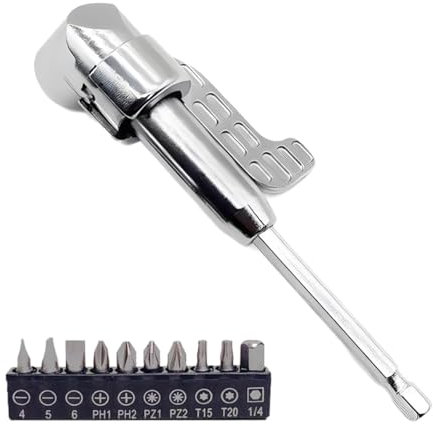 Corner Tool Screw Hub with Multi-Function Bend Screwdriver Bit, Angle Drill Attachment 105 Degree Angle Drill Bit Holder Flexible Drill Bit Extension for Tight Spaces(Long+Batch Head)