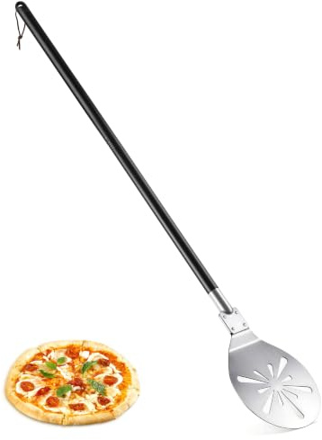 Joyfair 17,8 cm (7 tum) perforerad pizzaskyffel i rostfritt stål, rund med avtagbart långt handtag, 89 cm (7,2 tum) för hempizza, bröd, tårta, lätt att rengöra