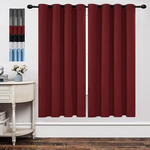 GOUSUN Verdunklungs Vorhänge 190 x 85 cm Höhe Verdunkelung Schiebegardinen Blackout Vorhang Blickdicht Abdunkelnd Kälteschutz Warm für Schlafzimmer, Rot