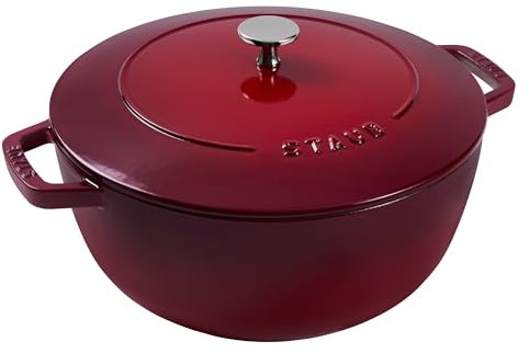 Staub Horno francés esencial de hierro fundido, horno holandés, 5 cuartos de galón, sirve de 5 a 6, fabricado en Francia, color cereza