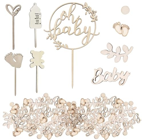 Babyparty Deko, 5 Holz Baby Cake Topper Mit 100 Dekorative Holzblöcke, Kreative Kid Party Dekoration, Kuchen Topper Für Baby Shower, Gender Reveal Party, Geburtstagsfeiern