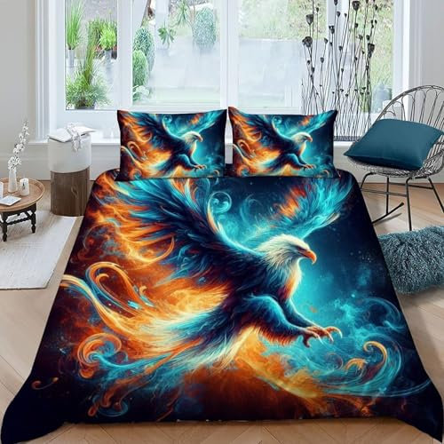 HOGDISAJD Colorful Carving Double Duvet Cover Ice And Fire Wildlife Stereoscopic Set 3 Pieces Sets With Zipper Pillow Case, Boys Bedding Double（200x200cm）