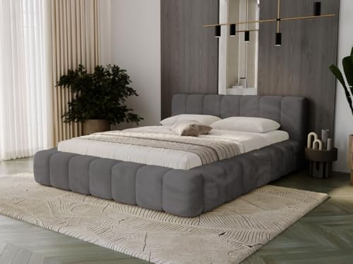 GRAINGOLD Ibiza Bett 180x200, Polsterbett mit Bettkasten, Polsterbett mit Stauraum, Cordstoff, mit Lattenrost, mit Kopfteil, ohne Matratze (Dunkelgrau, 180x200)