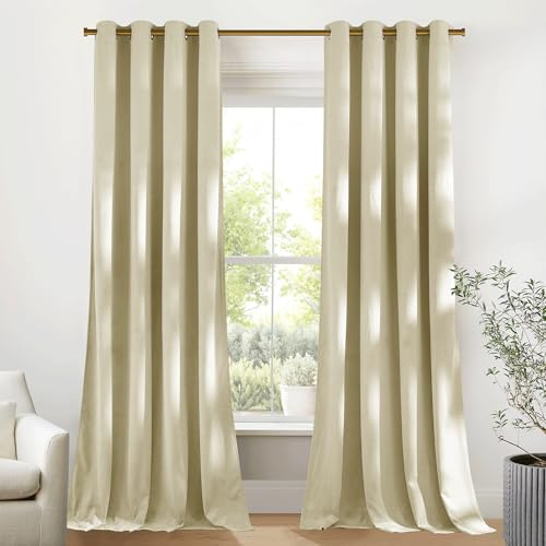 PONY DANCE Velvet Curtains for Living Room Thermovorhänge gegen Hitze | 2er Set, H240 x B132 cm, Hellbeige, 300g/m², Gardine Sonnenschutz, Schwerer Vorhang Hitzeschutz, mit Ösen, für Wohnzimmer