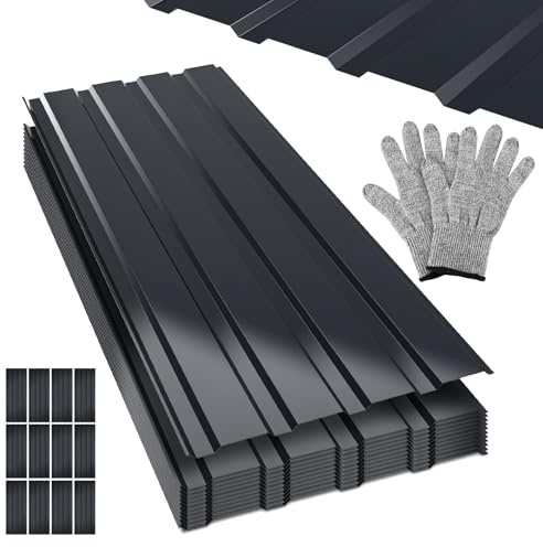 Jaxguom 12x Profilblech Trapezblech Wellblechplatten für Dach 115x45cm = 6m² Dachbleche Trapezblech Metall Stahl 0,25 mm, Montagehandschuhe, für Carport Gerätehaus, Anthrazit