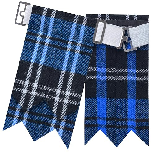 Flashes de kilt écossais pour hommes - Chaussettes de kilt traditionnelles avec tartan et unie, avec lourdes boucles ajustables, jarretelles en laine acrylique pointues - Parfait pour la tenue des