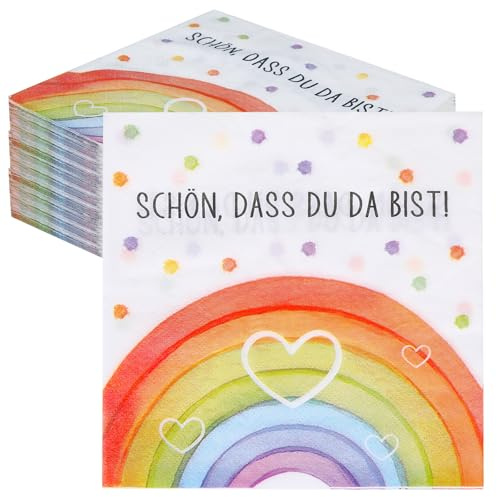 40 Servietten Geburtstag Schön Dass Du Da Bist, Für Geburtstage, Hochzeiten, Schuleingänge, Taufen, Tafeln Regenbogen Deko, Kindergeburtstage Taufe Deko Mädchen