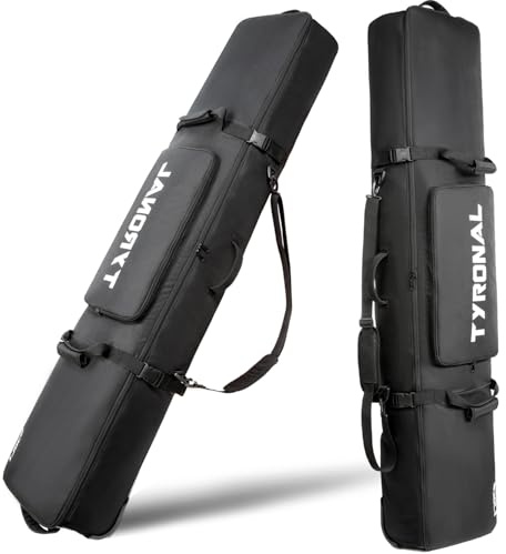 TYRONAL Snowboard Bag with Wheels,Heavy Duty 600D Polyester Oxford Wear-Resistant,Padded Snowboard Bag for Single Snowboard and Snowboard Boots. (DK BLK, 170CM)