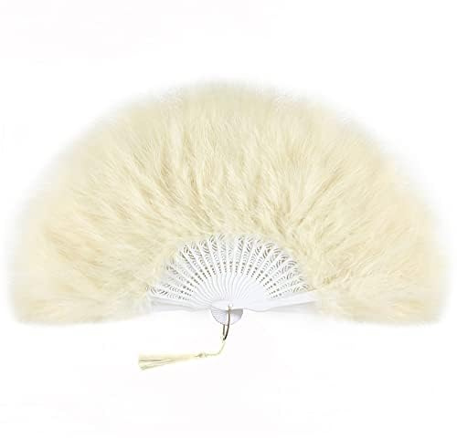 Coucoland 1920s Marabou Feather Fan Flapper Folding Hand Fans Feather Fan Handheld for 20s Vintage Gatsby Party Champagne