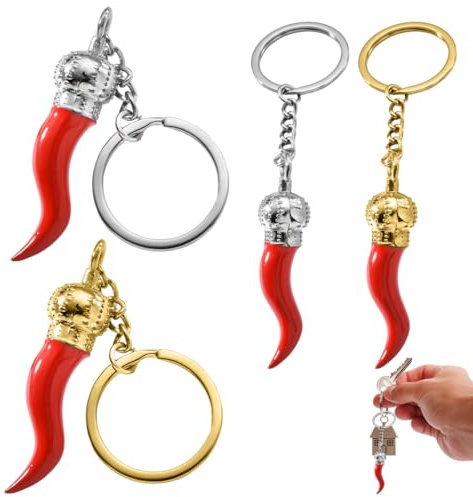 EIHI 4 Pezzi Portachiavi Corno Rosso Peperoncino Portafortuna Charms per Borse Portachiavi Cornetto Rosso Portafortuna per Auto Borsetta Uomo e Donna