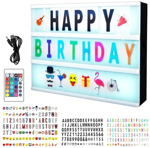 LED Lightbox Mit Farbwechsel, A4 Leuchtkasten Mit Buchstaben Und Emojis, LED Lichtkasten Light Box Mit Fernbedienung, Leuchtbox Set Für Hochzeiten Geburtstagsfeie Party Bar