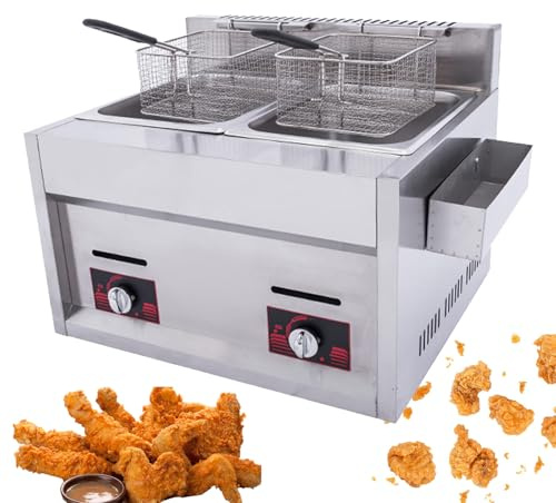 Friggitrice a gas, doppia friggitrice da banco da 20 litri con potenza di fuoco regolabile e facile da pulire per pollo fritto, gamberetti, patatine fritte e altro