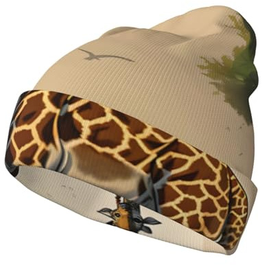 Cappello invernale caldo e confortevole con stampa giraffa madre e bambino, antivento e traspirante, per le stagioni fredde, nero